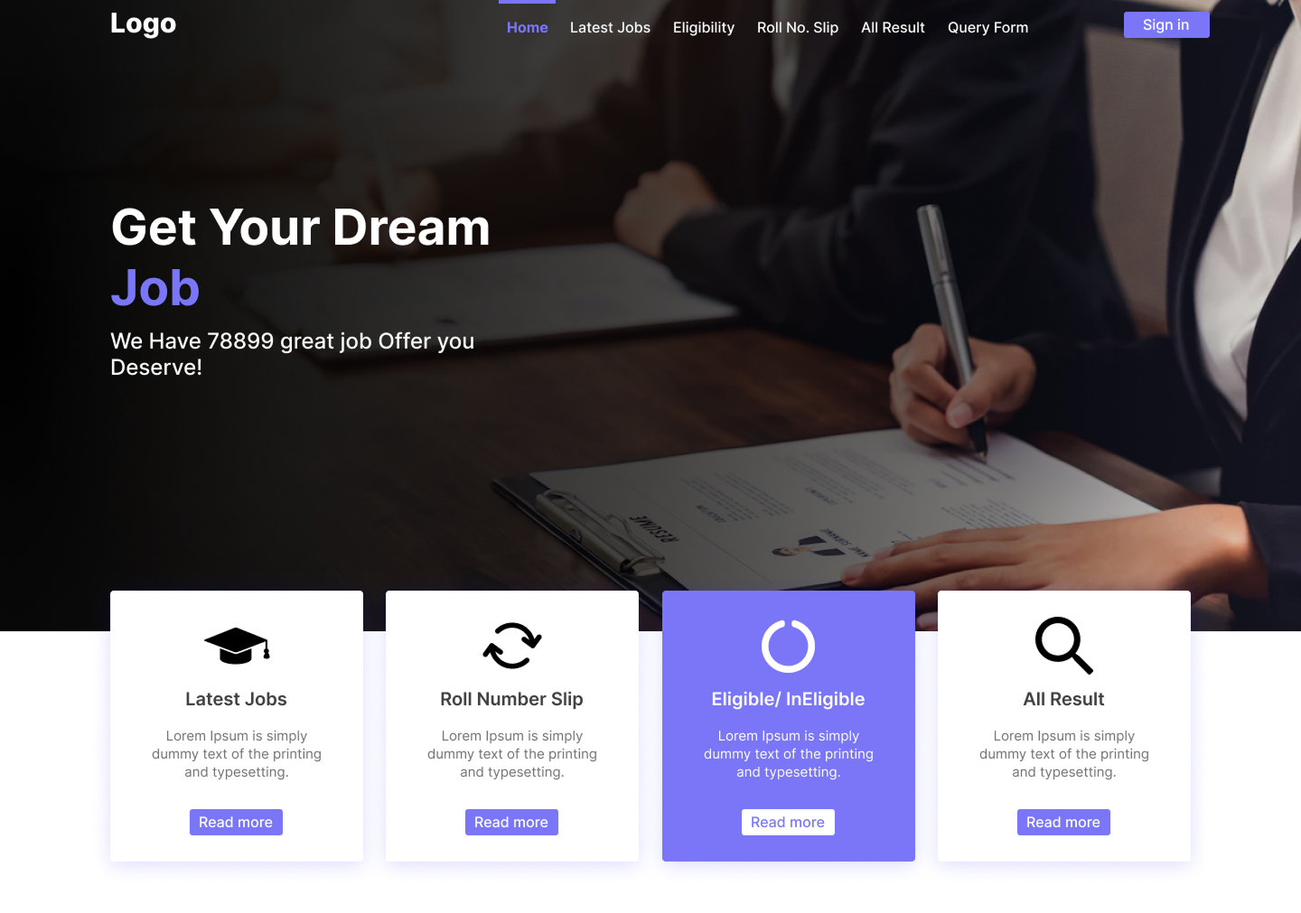Recruitment landing page — full view